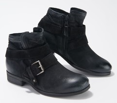 Miz Mooz Leather Wide Width Ankle Boots - Spencer in Black EU37W(6.5-7W) - £85.02 GBP