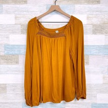 Old Navy Lace Square Neck Top Mustard Brown Long Sleeve Stretch Casual W... - $17.81