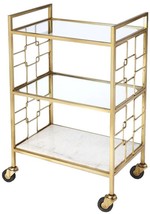 Bar Cart Modern Contemporary Distressed Polished Gold Shiny Brass White ... - $769.00