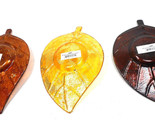 GANZ 3 Aspen Leaf Pressed Glass Tea Light Holders  Amber Gold Brown - $13.82