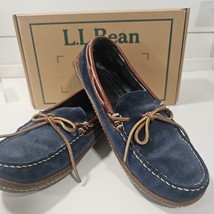 LL Bean Mens Slippers Size 8M Blue Leather Moc Toe Handsewn Flannel Line... - $17.77