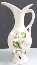 Rare Bisque Bud Vase Arnart Mid Century Porcelain White Pink Green 8&quot; Bo... - $14.99