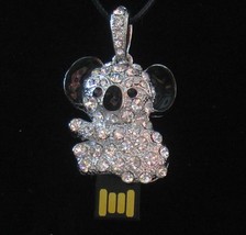 Koala Bear USB Memory Stick Thumb Drive Silver Metal Chrystal Jewelry Necklace - $5.93