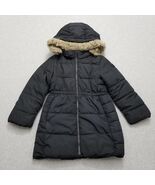 Gap Puffer Jacket Kids Small Black Full Zip Girls Pockets Hooded Faux Fur - $24.78 CAD