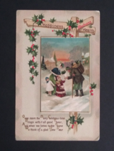 Christmas Happiness Gladness Health Holly Scenic View Embossed Postcard 1912 - £5.97 GBP