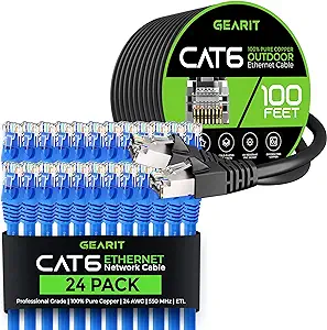 GearIT 24Pack 7ft Cat6 Ethernet Cable &amp; 100ft Cat6 Cable - £167.92 GBP