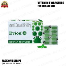EVION 400 Vitamin E Capsule For Glowing Face Skin And Hair Pack Of 5 (50 Caps) - £21.17 GBP