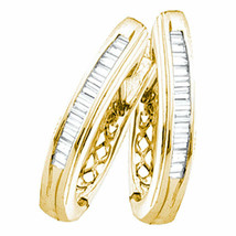 Yellow-Tone Sterling Silver Womens Baguette Diamond Hoop Earrings 1/4 Cttw - £116.69 GBP