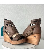 Lane Boots BECCA Womens Brown Wedges 11 Western Sandals Cowgirl Leather 4" Heels - $191.78 CAD