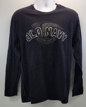V) Old Navy Stitched Logo Long Sleeve Men Black Cotton T-Shirt Large - $9.89