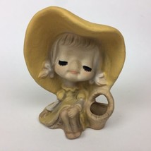 VTG UCTCI Japan Unglazed Ceramic Sitting Girl w/Basket Figurine Used 4.75” tall - £15.78 GBP