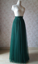 Dark Green High Waisted Tulle Skirts Bridesmaid Plus Size Tulle Maxi Skirt image 3