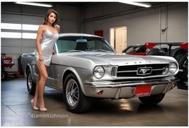 Silver 1965 Ford Mustang Artist's Rendering on Premium Photo Print 13" x 19" - £17.97 GBP
