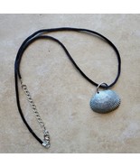 Natural Textured Seashell Pendant Necklace Handmade Jewelry Gray - £8.66 GBP