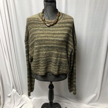 Garage Sweater Womens Large Green Brown Short Crew Neck Long Sleeve - £15.48 GBP