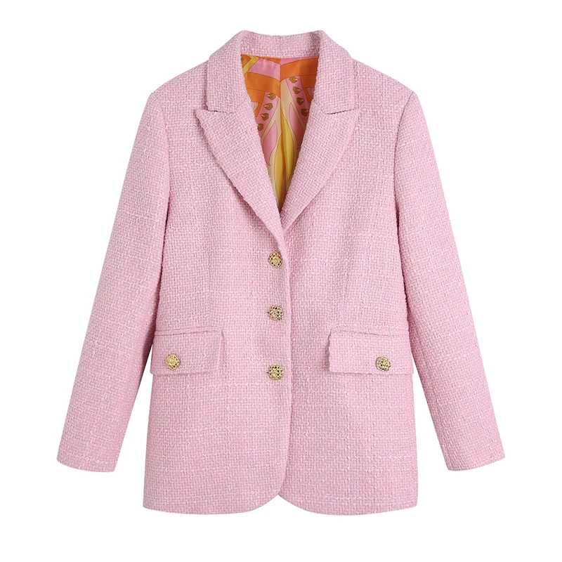 KEYANKETIAN   Textured Woven Pink Slim Fit Small Suit Chic Totem Print Patchwork - £193.53 GBP