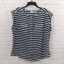 New York &amp; Co Top Womens XL Black White Striped Cuffed Preppy Nautical - £15.70 GBP