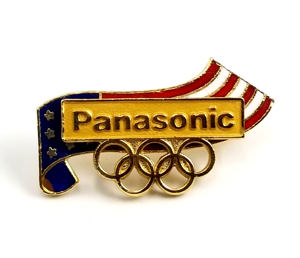 VTG Ameican FLAG Panasonic USA Olympic Team Sponsor Enamel Lapel Pin Adv... - $9.99
