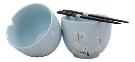 Ebros Ceramic Japanese Sakura Ramen Udong Noodles Bowls and Chopsticks S... - £23.88 GBP