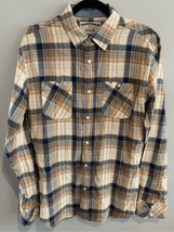 TANKFARM &amp; Co Button Up Shirt-Tan/Blue Plaid Long Sleeve Cotton Mens EUC... - £8.39 GBP