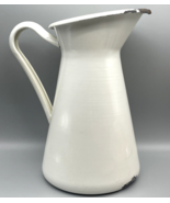Vintage White Enamelware Pitcher Distressed Rustic Cottage 12&quot; Large Met... - £27.65 GBP