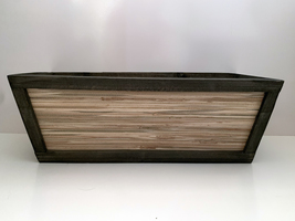 Dark Grayish Brown Stained Wooden Planter Crate Gift Box w/ Stitched Straw Panel - £28.28 GBP