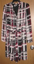 Womens 4 Liz Claiborne Black/Gray/White/Red Long Sleeve Belted Casual Dress - £14.81 GBP