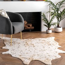 Iraida Modern Faux Cowhide Area Rug By Nuloom, 3&#39; 10&quot; X 5&#39;, Off-White. - £51.09 GBP