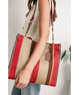 Coffee Random Cutting Color Block Canvas Large Tote Bag - $33.16