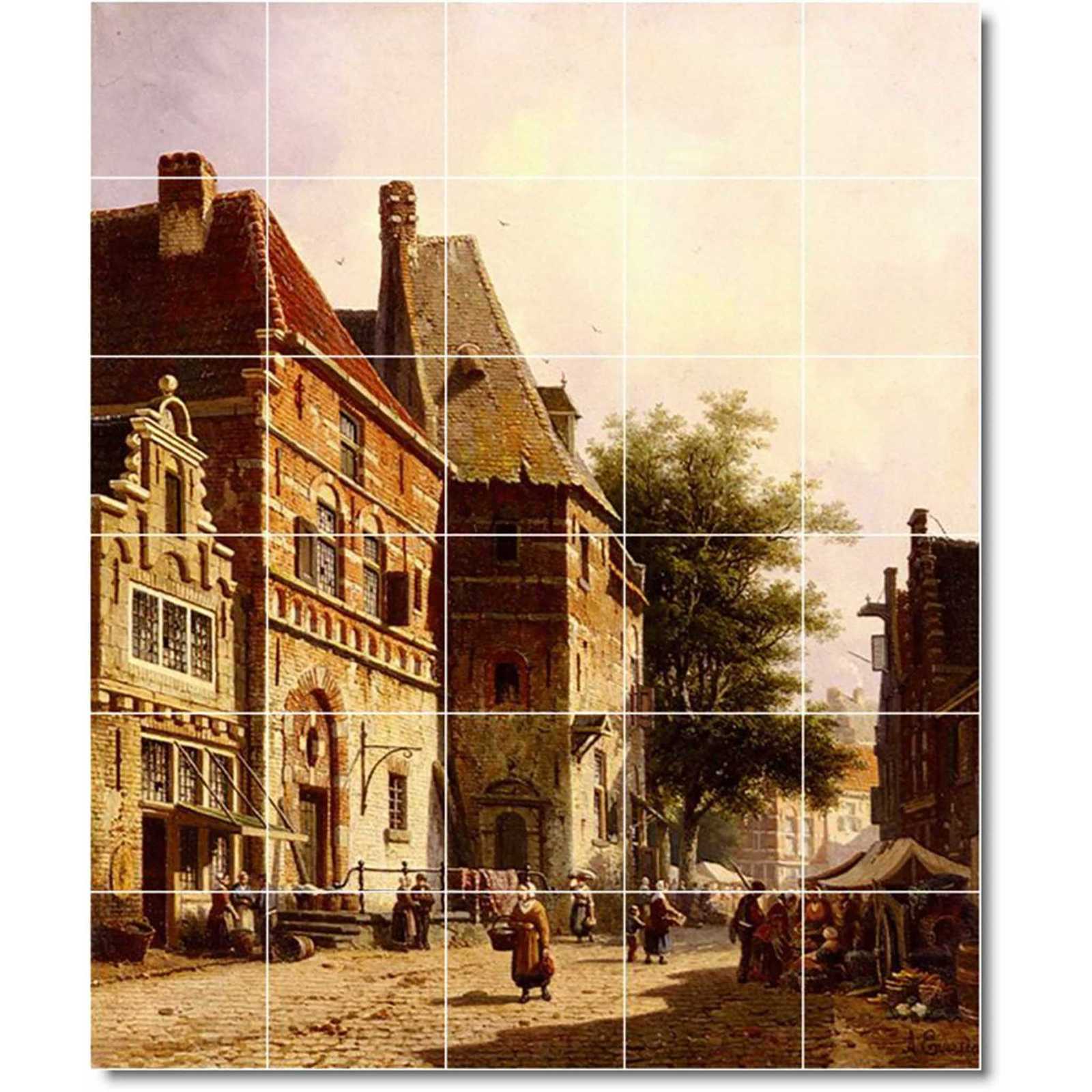 Eversen adrianus a sunlit street on market day