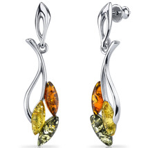Sterling Silver Amber Leaf Dangle Earrings - £73.88 GBP