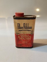 Vintage Blue Ribbon Grill &amp; Stove Polish 8oz Metal Tin - Empty - £5.30 GBP
