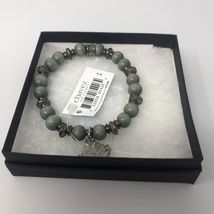 Chavez For Charity Lotus Charm Beaded Bracelet Green Wood Beads With Tag - $16.07 CAD