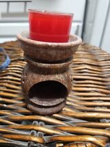 Vintage Hand Carved  Soapstone Tea Candle Incense Diffuser 4" - $15.83