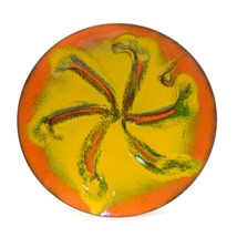 Vintage Art Hand Painted Bright Colorful Fiery Spiral Yellow Orange Trinket Dish - £15.54 GBP