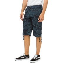 Ring of Fire Men&#39;s Belted Twill Cargo Shorts RYB0185 Navy Blue Camo Size 32 - £31.89 GBP