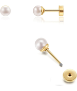 Pearl Stud Earrings Screw Back,Flat Back Pearl Cartilage Helix Earrings ... - €12,64 EUR