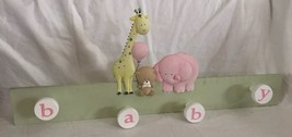 Russ Nursery Handpainted Wall Plaque Hooks “BABY” Pegs Pastel Colors Animals - $49.99