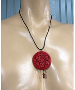 Red Asian Style Round Floral Carved Long Pendant Ethnic Boho Necklace - £12.91 GBP