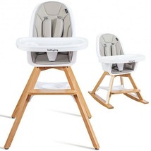3-in-1 Convertible Wooden Baby High Chair-Gray - Color: Gray - £111.19 GBP