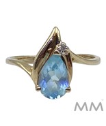 Blue Topaz and Diamond Ring 10K Yellow Gold Size 8.00 - €459,19 EUR