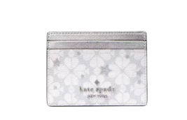 New Kate Spade Spade Flower Star Toss Small Slim Card Holder Platinum Gr... - $37.11
