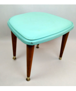 1963 Daystrom Atomic MCM Aqua Blue Vinyl Foot Stool 14&quot; Tapered Peg Leg ... - $247.49