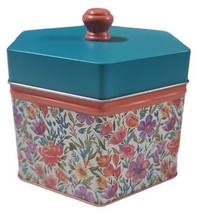 NEW - The Pioneer Woman Spring Floral Printed Pink Hexagon Metal Can w/ Teal Lid - £9.04 GBP