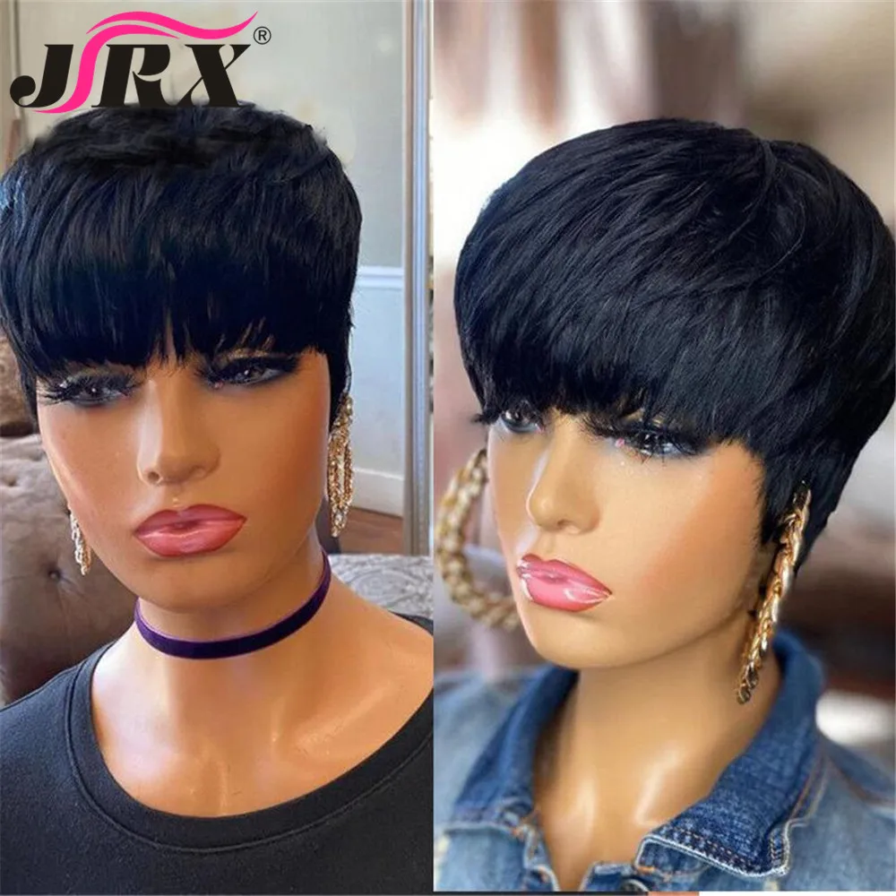Pixie Cut Short Human Hair Wigs Wave Wavy Hair Full Machine Made Wigs Gluele - £39.49 GBP
