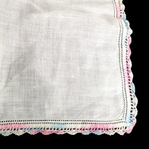 VTG Hanky Handkerchief White with Beautiful Pink Blue Lace Border 11” We... - £7.77 GBP