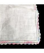 VTG Hanky Handkerchief White with Beautiful Pink Blue Lace Border 11” We... - £7.38 GBP