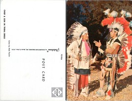USA Native American Chief and Son in Tribal Dress Headdress VTG Postcard - £7.39 GBP