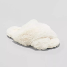 Cat &amp; Jack Girls Soft &amp; Furry Cross Front Slide Slippers (Size L/4-5) Cr... - $8.59