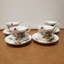 4 Royal Albert Bone China Highland Thistle Cup &amp; Saucer Sets Made In England - £58.40 GBP